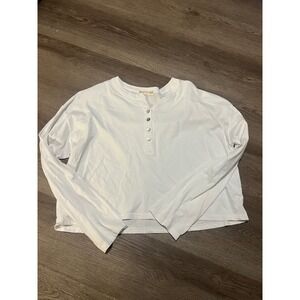Electric & Rose White Long Sleeve Henley Cropped Top Womens Size Small